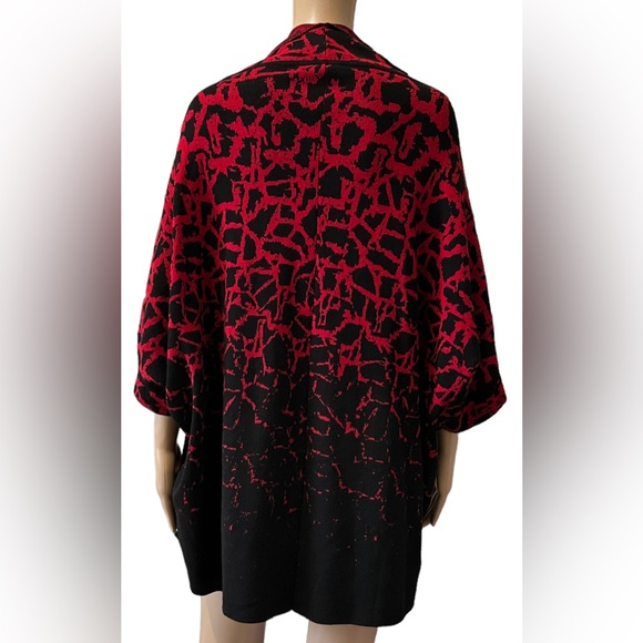 NWT Ming Wang Red Black Jacquard Knit Shawl Collar Kimono Sleeve Open Sz L/XL - Picture 5 of 8